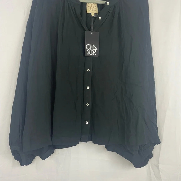 NWT CHASER Idol Shadow Black Long Bell Sleeve Button Down Relaxed Blouse Small - Picture 7 of 13